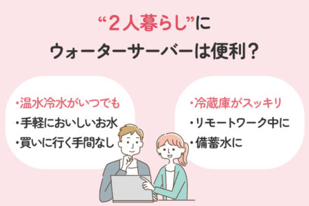 2人暮らしでもウォーターサーバーが便利な理由・ポイントを説明する画像