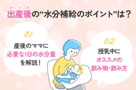 産後の水分補給のポイントを説明する画像